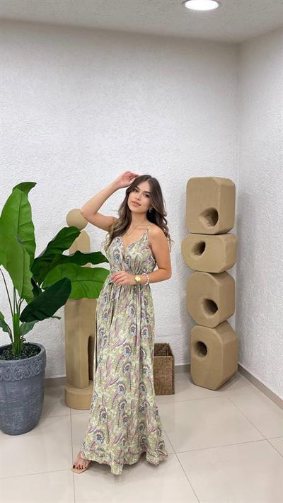 Ayarlanabilir İp Askılı Uzun Elbise