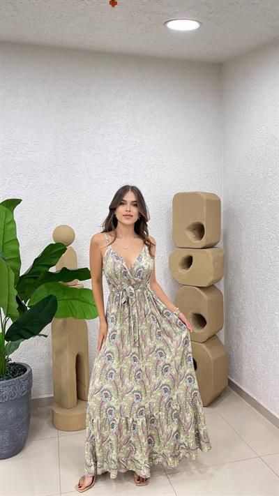 Ayarlanabilir İp Askılı Uzun Elbise