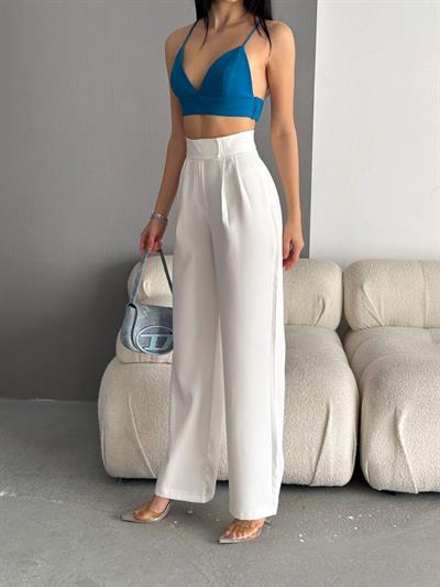 Cırtlı Beyaz Palazzo Pantolon