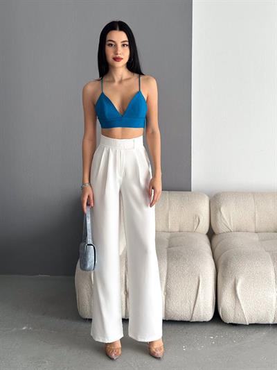Cırtlı Beyaz Palazzo Pantolon
