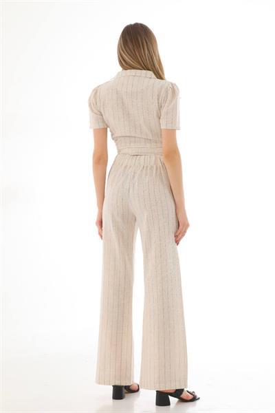 Düğme Detay Çizgili İkili Takım