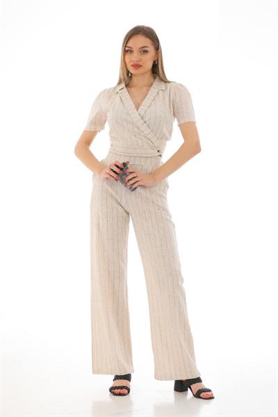 Düğme Detay Çizgili İkili Takım