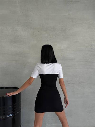 Göğüs Detaylı Garnili Sandy Elbise