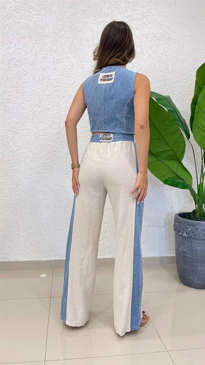 Jean Detaylı Keten İkili Takım