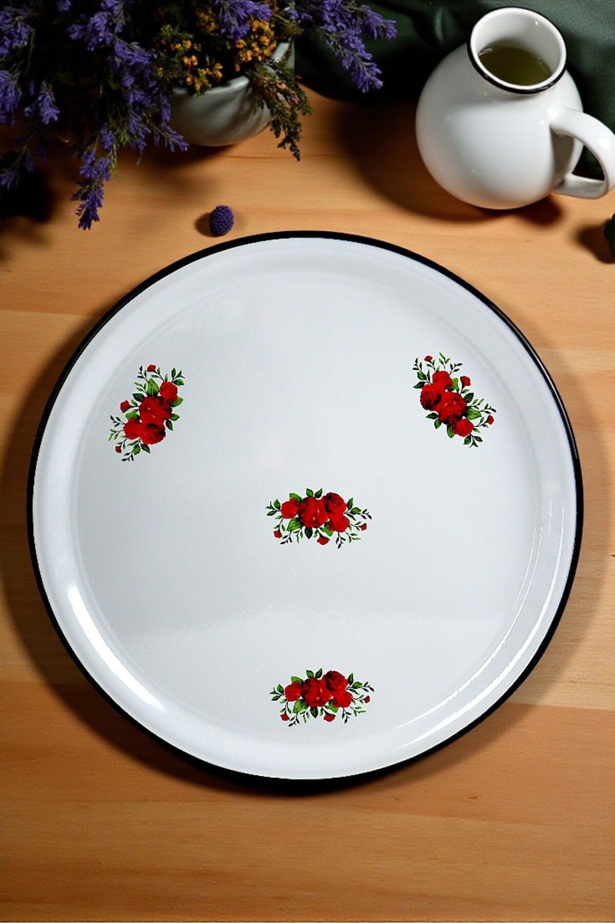 70 No Emaye Sini Sofra, Yemek Sunum Tepsi, Yer Sofrası Çinko ~68 Cm