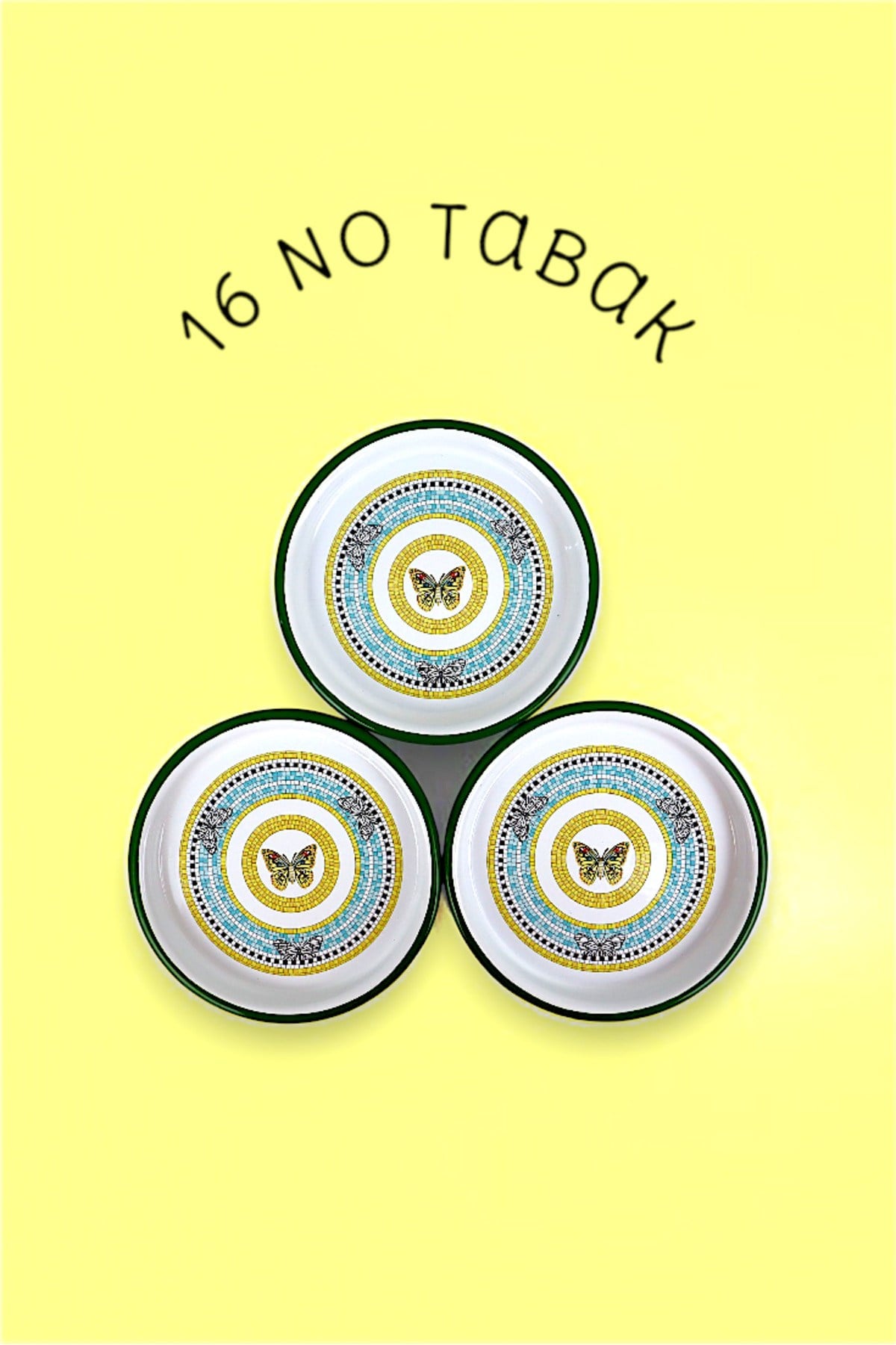 16 Cm 3 Parça Emaye Tabak 3 Kişilik Kahve Tabağı, Servis Tabağı Çerez Tabağı,, Hediye,