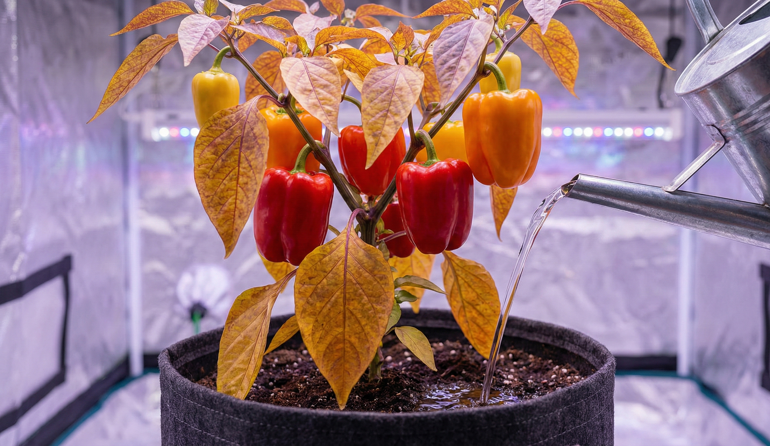 Hasat öncesi flush işlemi yapılan biber bitkisi, kök yıkama ve sonbahar renkleri
