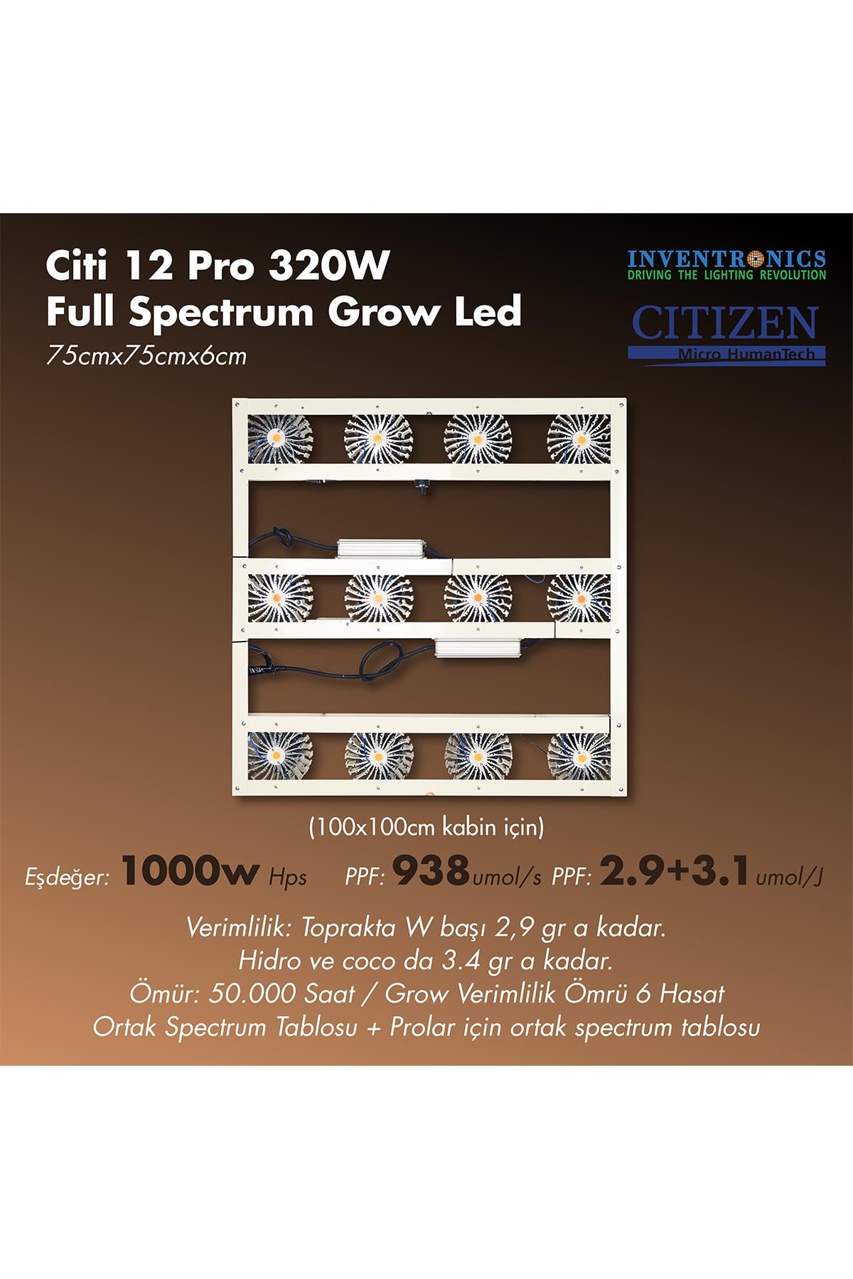 CİTİ 12 PRO 320W Full Spectrum Grow Led Lamba Satın Al