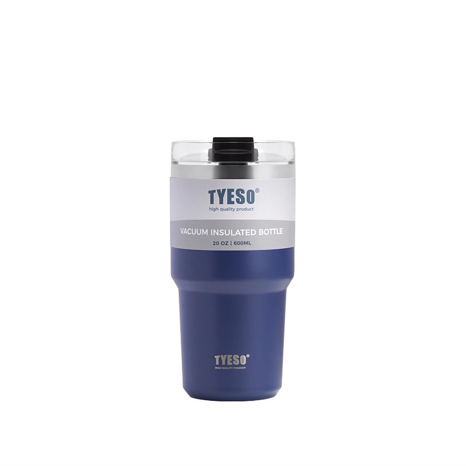 Tyeso Tripletask Vakumlu Paslanmaz Çelik Pipetli Mavi Termos, 600 ml