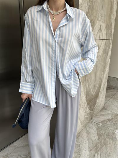  MAVİ BEYAZ ÇİZGİLİ PAMUK GÖMLEK