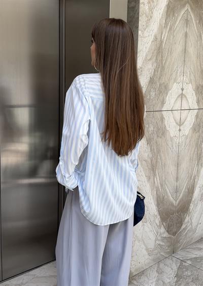  MAVİ BEYAZ ÇİZGİLİ PAMUK GÖMLEK