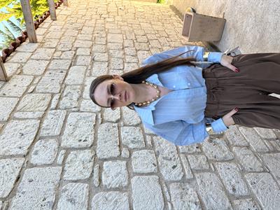 %100 COTTON MAVİ ÇİZGİLİ GÖMLEK