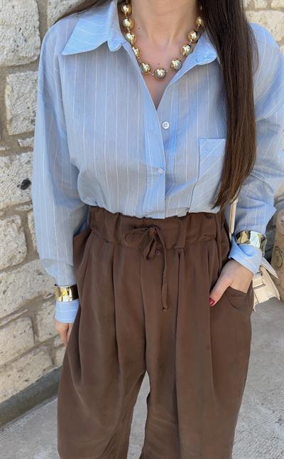 %100 COTTON MAVİ ÇİZGİLİ GÖMLEK