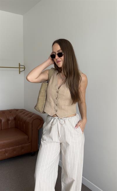 %100 HAM KETEN ASTARLI CAMEL YELEK