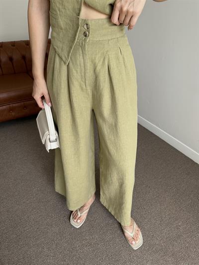 %100 HAM KETEN MARKA MODEL YEŞİL PANTOLON