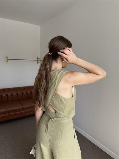 %100 HAM KETEN MARKA MODEL YEŞİL PANTOLON