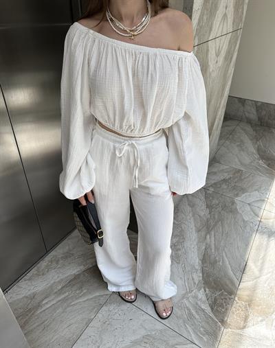 ATİNA NATURAL BEYAZ MÜSLİN TAKIM