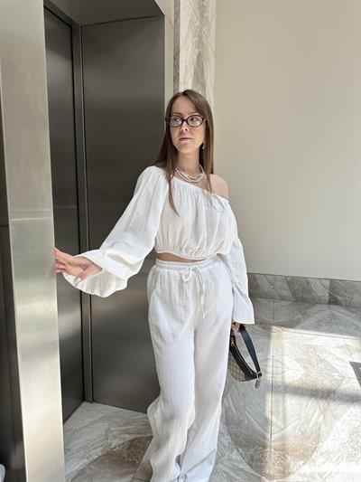 ATİNA NATURAL BEYAZ MÜSLİN TAKIM