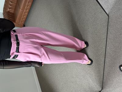 BEL DETAYLI KEMERLİ PEMBE PALAZZO PANTOLON