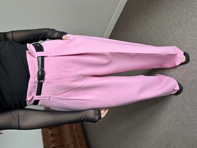 BEL DETAYLI KEMERLİ PEMBE PALAZZO PANTOLON