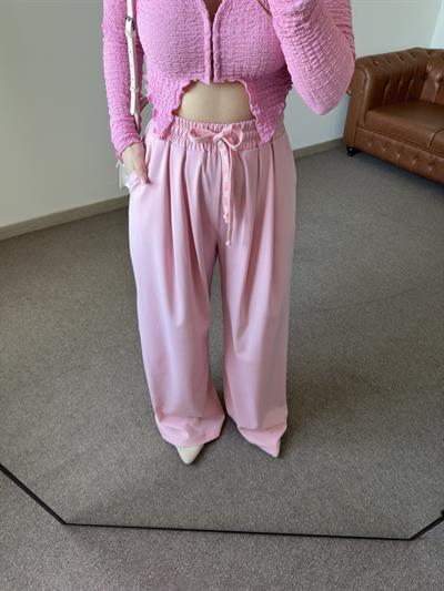BELİ BAĞLAMALI PEMBE BOL PANTOLON