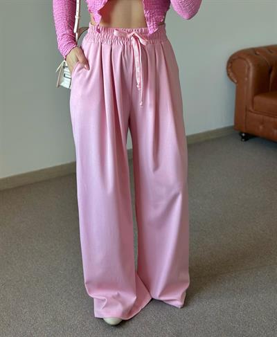 BELİ BAĞLAMALI PEMBE BOL PANTOLON