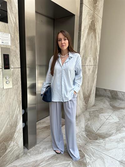 BELİ BAĞLAMLALI TENSEL BOL PANTOLON - GRİ