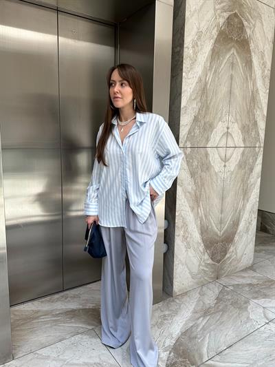 BELİ BAĞLAMLALI TENSEL BOL PANTOLON - GRİ