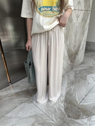 BELİ BAĞLAMLALI TENSEL BOL PANTOLON - TAŞ 