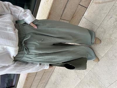 BELİ LASTİKLİ BOL ÇAĞLA YEŞİL TENSEL PANTOLON