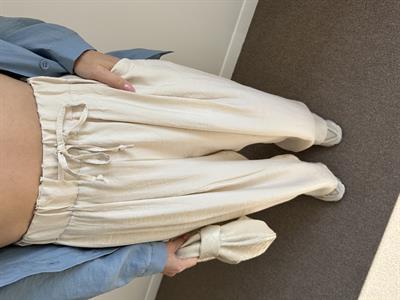 BELİ LASTİKLİ BOL EKRU TENSEL PANTOLON