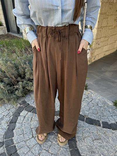 BELİ LASTİKLİ BOL KAHVE TENSEN PANTOLON