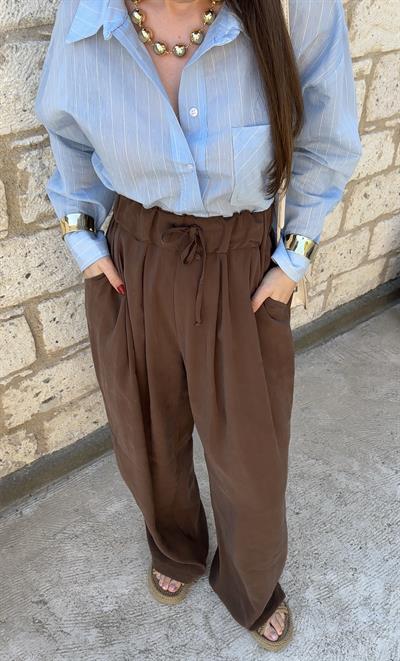BELİ LASTİKLİ BOL KAHVE TENSEN PANTOLON