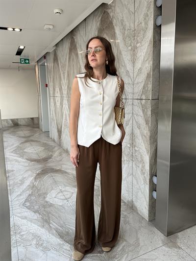 BELİ LASTİKLİ BOL PAÇA KAHVE PANTOLON