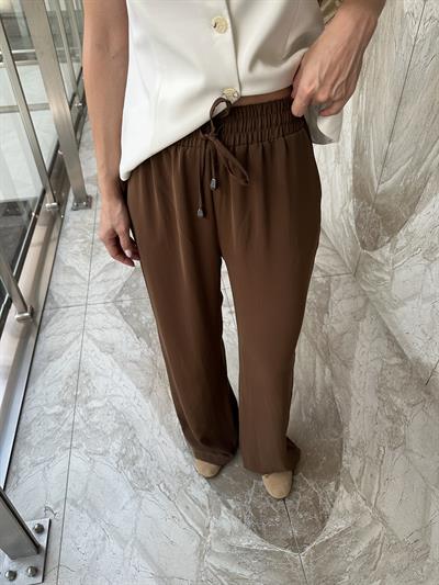 BELİ LASTİKLİ BOL PAÇA KAHVE PANTOLON