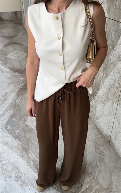 BELİ LASTİKLİ BOL PAÇA KAHVE PANTOLON