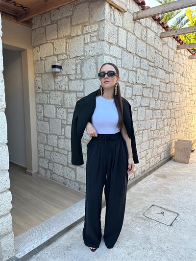 BELİ LASTİKLİ BOL SİYAH TENSEN PANTOLON