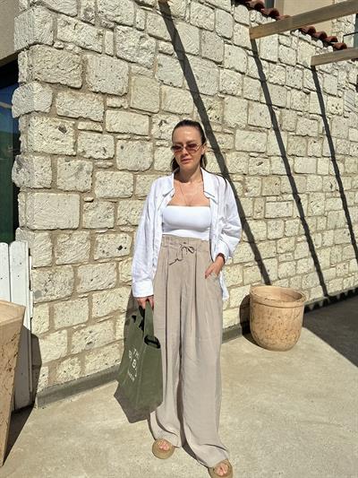BELİ LASTİKLİ BOL TAŞ TENSEL PANTOLON