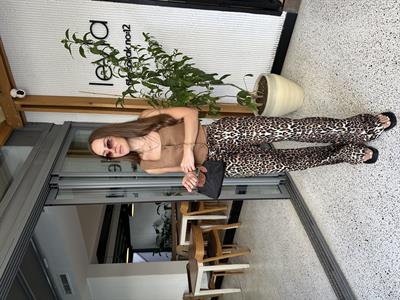 BELİ LASTİKLİ GENİŞ PAÇA LEOPAR DESEN  PANTOLON