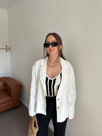 BEYAZ ASTARLI %100 KETEN BLAZER CEKET