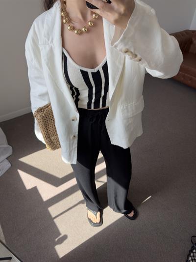 BEYAZ ASTARLI %100 KETEN BLAZER CEKET