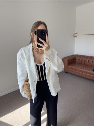 BEYAZ ASTARLI %100 KETEN BLAZER CEKET