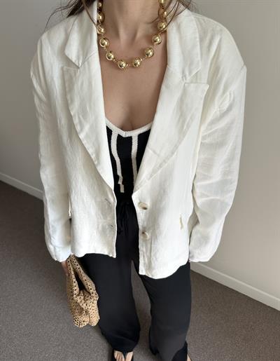BEYAZ ASTARLI %100 KETEN BLAZER CEKET