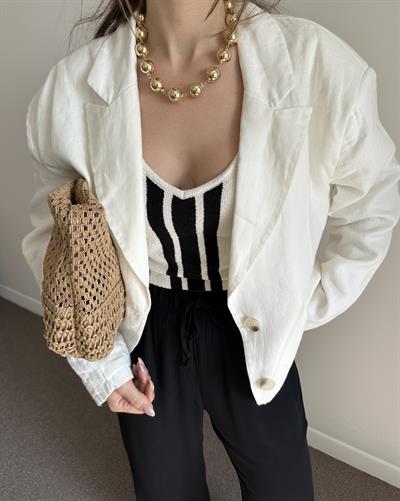 BEYAZ ASTARLI %100 KETEN BLAZER CEKET