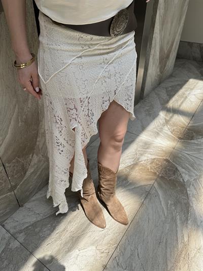 BOHO KREM DANTEL İŞLEMELİ ETEK