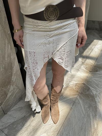 BOHO KREM DANTEL İŞLEMELİ ETEK