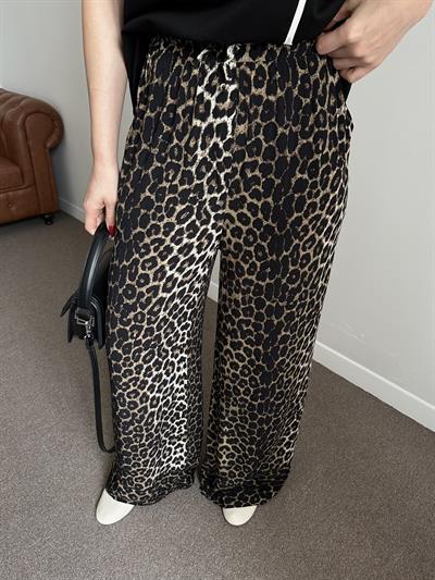 BOL PAÇA BELİ BAĞLAMALI LEOPAR PANTOLON