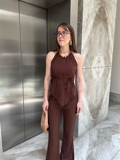 BOYUNDAN BAĞLAMALI KAHVE İKİLİ TAKIM