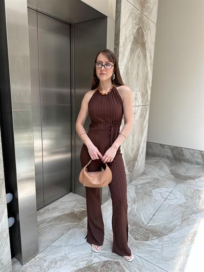 BOYUNDAN BAĞLAMALI KAHVE İKİLİ TAKIM