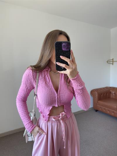 BÜRÜMCÜK KUMAŞ PEMBE TASARIM CROP